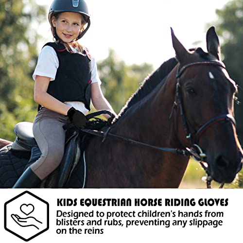 Thapower Kids Horse Riding Gloves Mesh Breathable Children Equestrian Horseback Boys & Girls Youth Outdoor Biking Cycling Sport Mitts Black S - Image 2