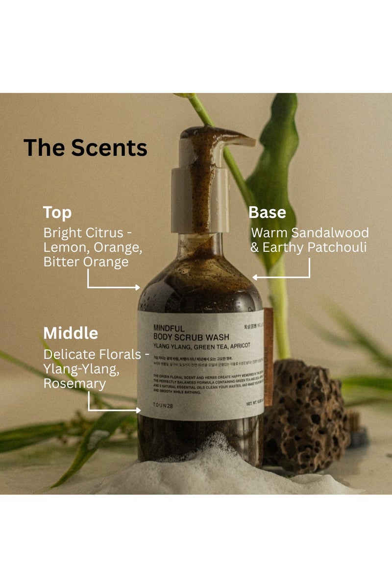 تون28 مقشر جسم عطري بغسول مميز يحتوي على الإيلنغ إيلنغ، الشاي الأخضر والمشمش – ترطيب عميق وتقشير لطيف – برائحة الأزهار البرية والحمضيات، في عبوة مصنوعة من مواد معاد تدويرها بنسبة 100%، عناية كورية نباتية بالجسم، ٣٠٠ مل. - Image 2