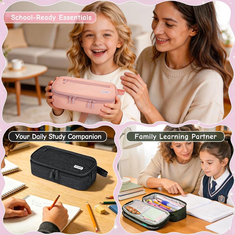 Double Layer Large Big Capacity Pencil Case Pouch Bag with Double Zipper | 5 Compartments Multiple Pockets, Aesthetic Canvas Stationery Pen Case Bag for Teens Girls,Boys,Students,College - Image 5