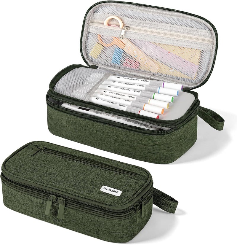 Double Layer Large Big Capacity Pencil Case Pouch Bag with Double Zipper | 5 Compartments Multiple Pockets, Aesthetic Canvas Stationery Pen Case Bag for Teens Girls,Boys,Students,College - Image 1