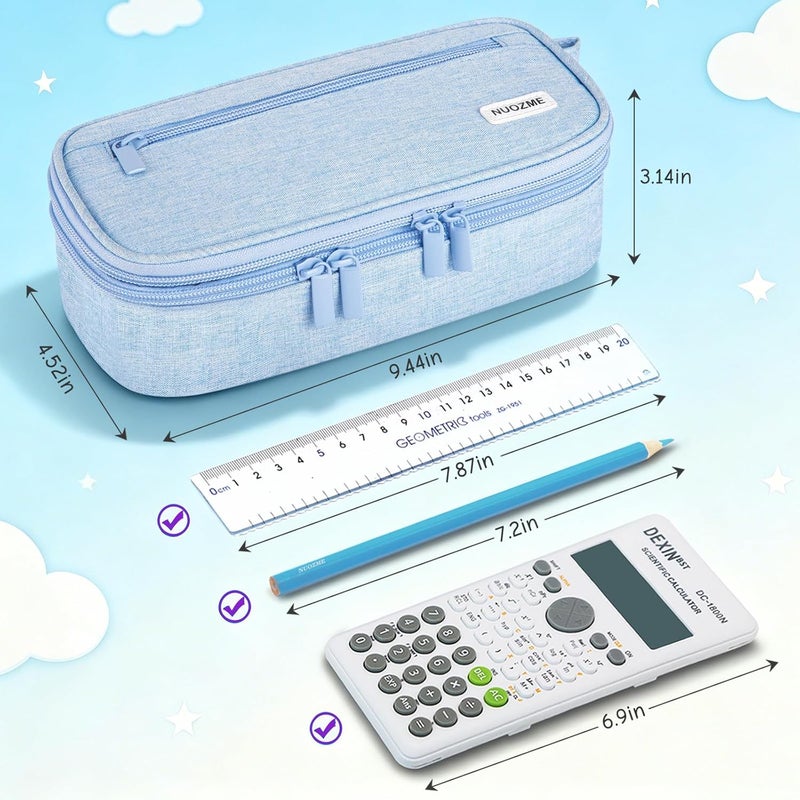 Double Layer Large Big Capacity Pencil Case Pouch Bag with Double Zipper | 5 Compartments Multiple Pockets, Aesthetic Canvas Stationery Pen Case Bag for Teens Girls,Boys,Students,College - Image 3