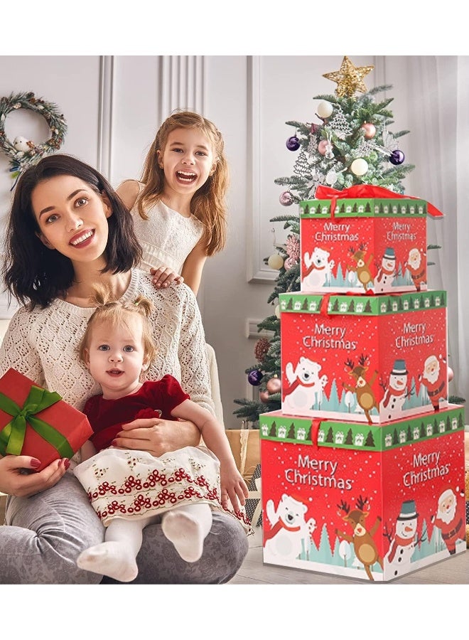 3 Set Christmas Stackable Gift Boxes Christmas Nesting Gift Boxes 3 Sizes Xmas Candy Box with Lids Santa Snowman Christmas Gift Boxes for Gift Wrapping Holiday Party Decoration (B) - Image 1