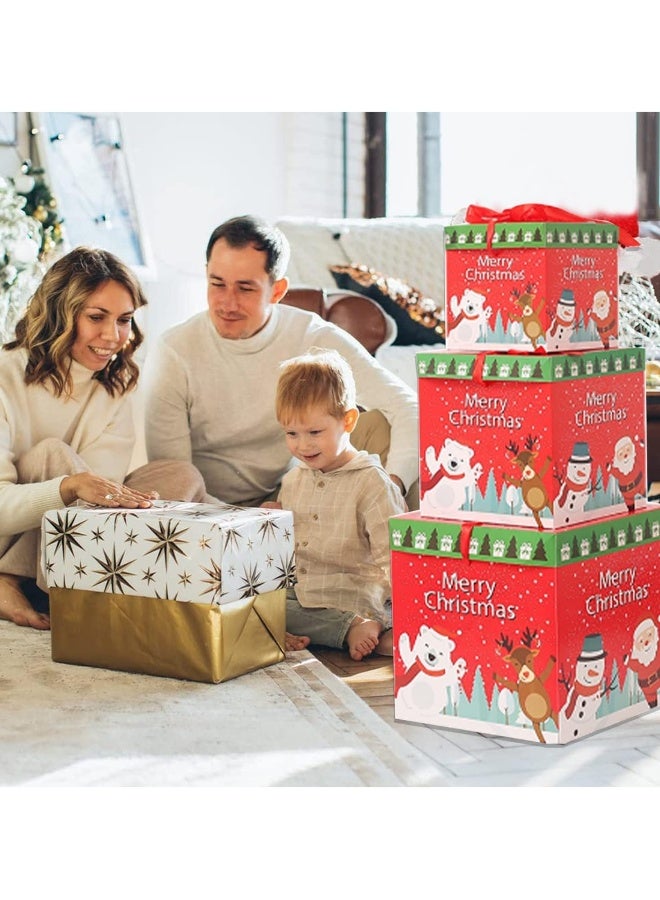 3 Set Christmas Stackable Gift Boxes Christmas Nesting Gift Boxes 3 Sizes Xmas Candy Box with Lids Santa Snowman Christmas Gift Boxes for Gift Wrapping Holiday Party Decoration (B) - Image 5