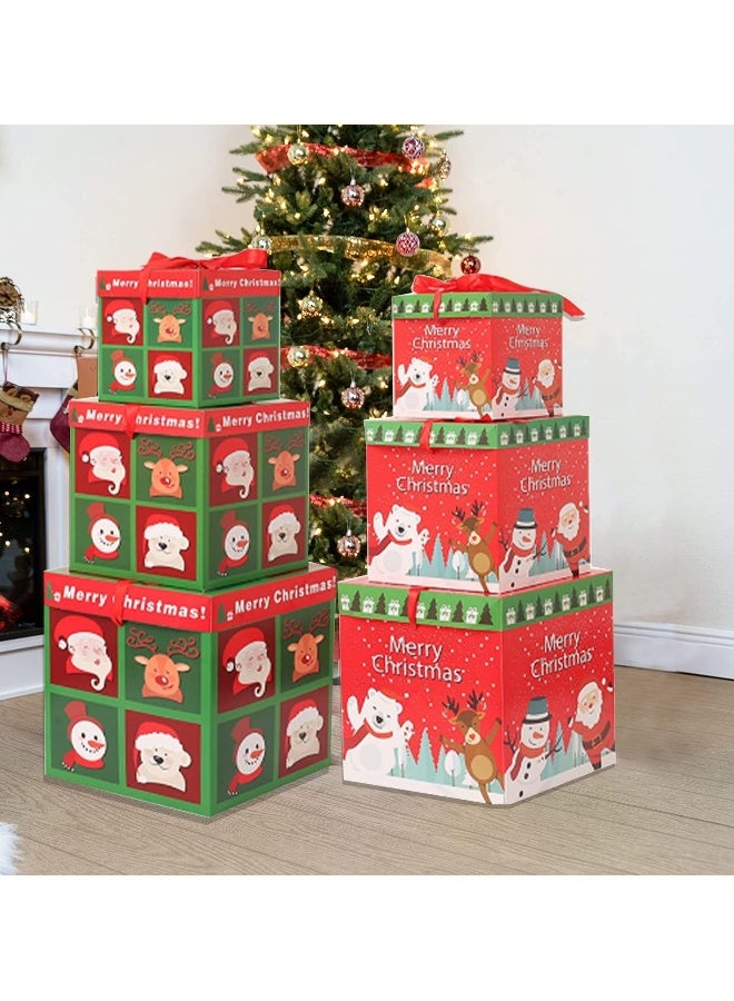 3 Set Christmas Stackable Gift Boxes Christmas Nesting Gift Boxes 3 Sizes Xmas Candy Box with Lids Santa Snowman Christmas Gift Boxes for Gift Wrapping Holiday Party Decoration (B) - Image 3