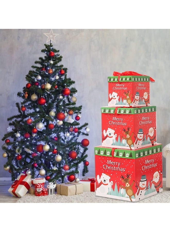 3 Set Christmas Stackable Gift Boxes Christmas Nesting Gift Boxes 3 Sizes Xmas Candy Box with Lids Santa Snowman Christmas Gift Boxes for Gift Wrapping Holiday Party Decoration (B) - Image 4