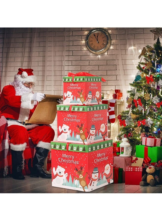 3 Set Christmas Stackable Gift Boxes Christmas Nesting Gift Boxes 3 Sizes Xmas Candy Box with Lids Santa Snowman Christmas Gift Boxes for Gift Wrapping Holiday Party Decoration (B) - Image 2