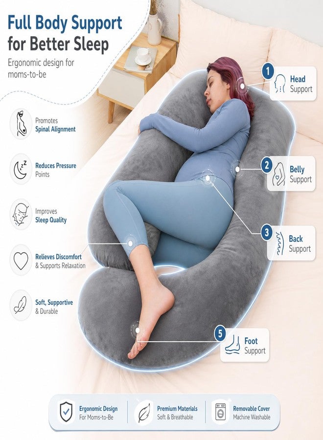 MAGIC ELEPHANT Pregnancy Pillows for Sleeping, 60 Inch U Shaped Maternity Body Pillow for Pregnant Women, Full Body Support for Side Sleepers, Velvet Grey - Image 4