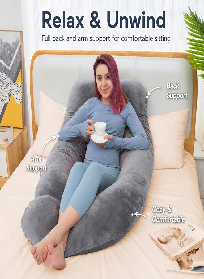 MAGIC ELEPHANT Pregnancy Pillows for Sleeping, 60 Inch U Shaped Maternity Body Pillow for Pregnant Women, Full Body Support for Side Sleepers, Velvet Grey - Image 5