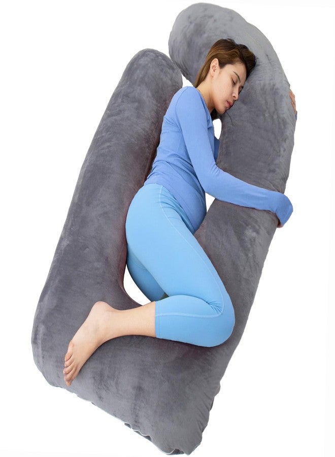 MAGIC ELEPHANT Pregnancy Pillows for Sleeping, 60 Inch U Shaped Maternity Body Pillow for Pregnant Women, Full Body Support for Side Sleepers, Velvet Grey - Image 1