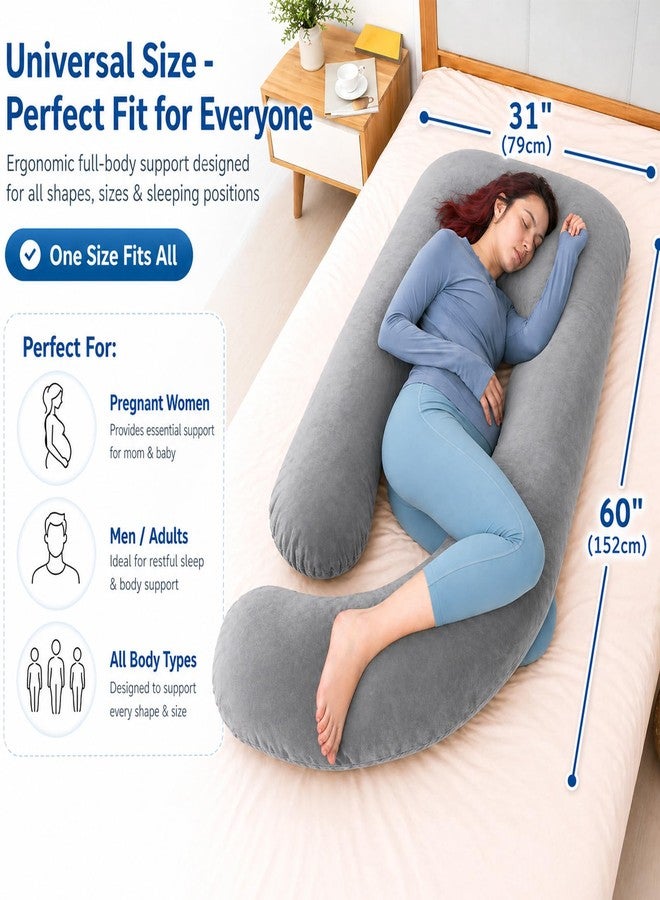 MAGIC ELEPHANT Pregnancy Pillows for Sleeping, 60 Inch U Shaped Maternity Body Pillow for Pregnant Women, Full Body Support for Side Sleepers, Velvet Grey - Image 2
