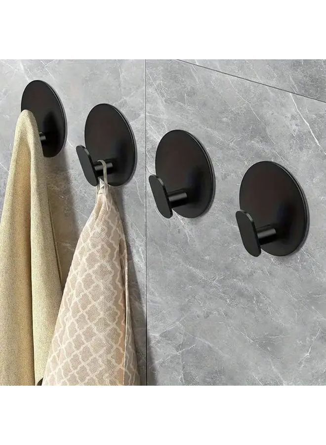 4 Set High Quality Stainless Steel Adhesive Hooks Black Heavy Duty Painted Finish Towel Hanger Robes Loofahs Coats Clothes Caps Keys For Bathroom Shower - Image 1