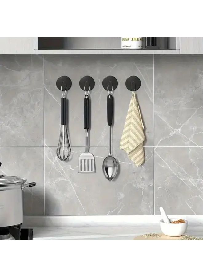 4 Set High Quality Stainless Steel Adhesive Hooks Black Heavy Duty Painted Finish Towel Hanger Robes Loofahs Coats Clothes Caps Keys For Bathroom Shower - Image 5