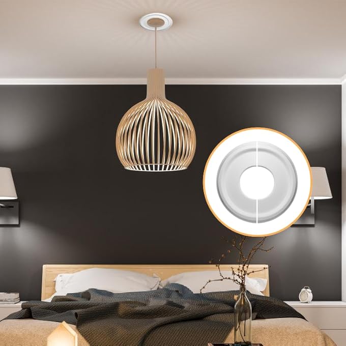 2 PCS WHITE SPLIT CEILING MEDALLION, SPLIT LIGHTING PU CEILING MEDALLION CEILING COVER CEILING FAN LIGHT COVERS FOR LIGHT FIXTURES AND CEILING FANS 10" OD X 3.8" ID - Image 2