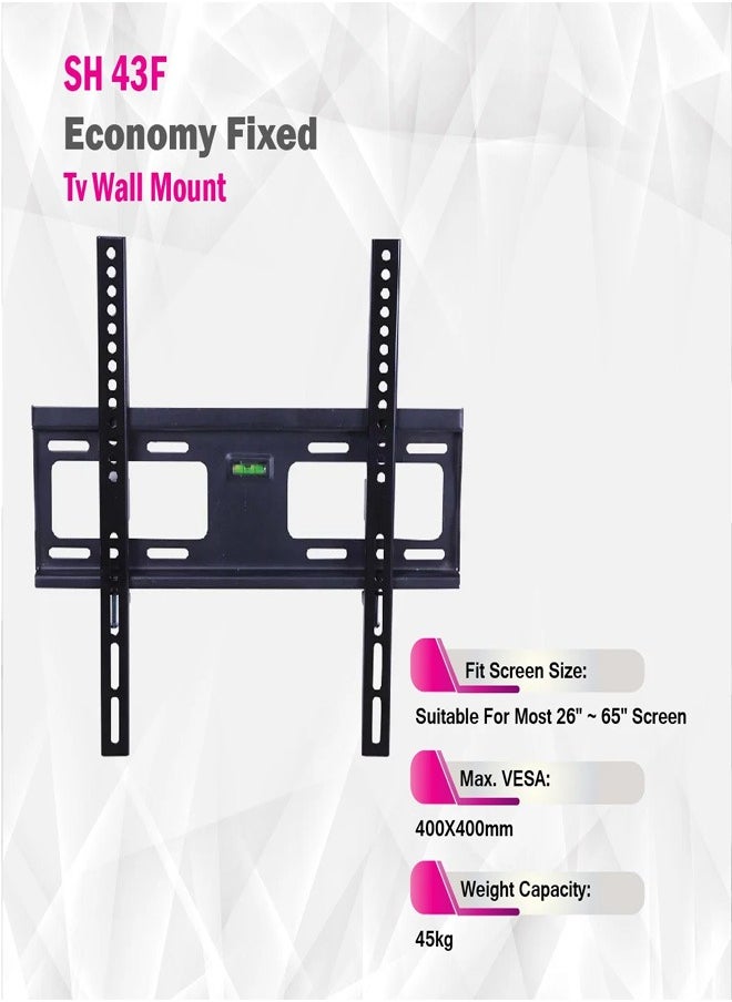 Skill Tech SH 43F Fixed TV Wall Mount Bracket for 26-65 Inch LED/LCD Screens, VESA 400x400, Slim 30mm Profile, Max Load 50kg – Black  - Image 2