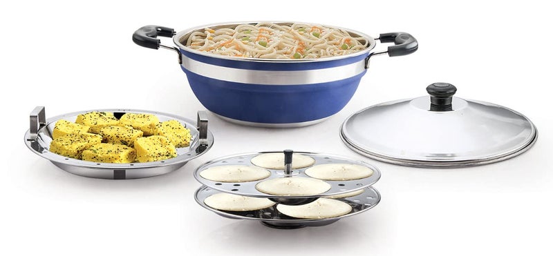 Klassi Kichen 3 in 1 Multi Kadhai Idli Maker Steamer Coco Blue - Image 1