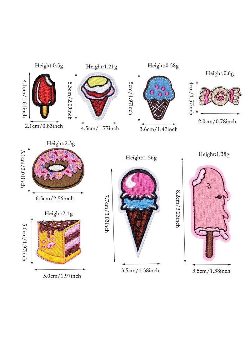 Embroidered Iron on Patches, 32 Pcs Ice Cream Sew On Applique Patches for Clothing, Cartoon Candy Cake Donut Patch for Clothing Sew On Set, Iron on Patches for Jeans Dress Hats Bags Arts Crafts - Image 2