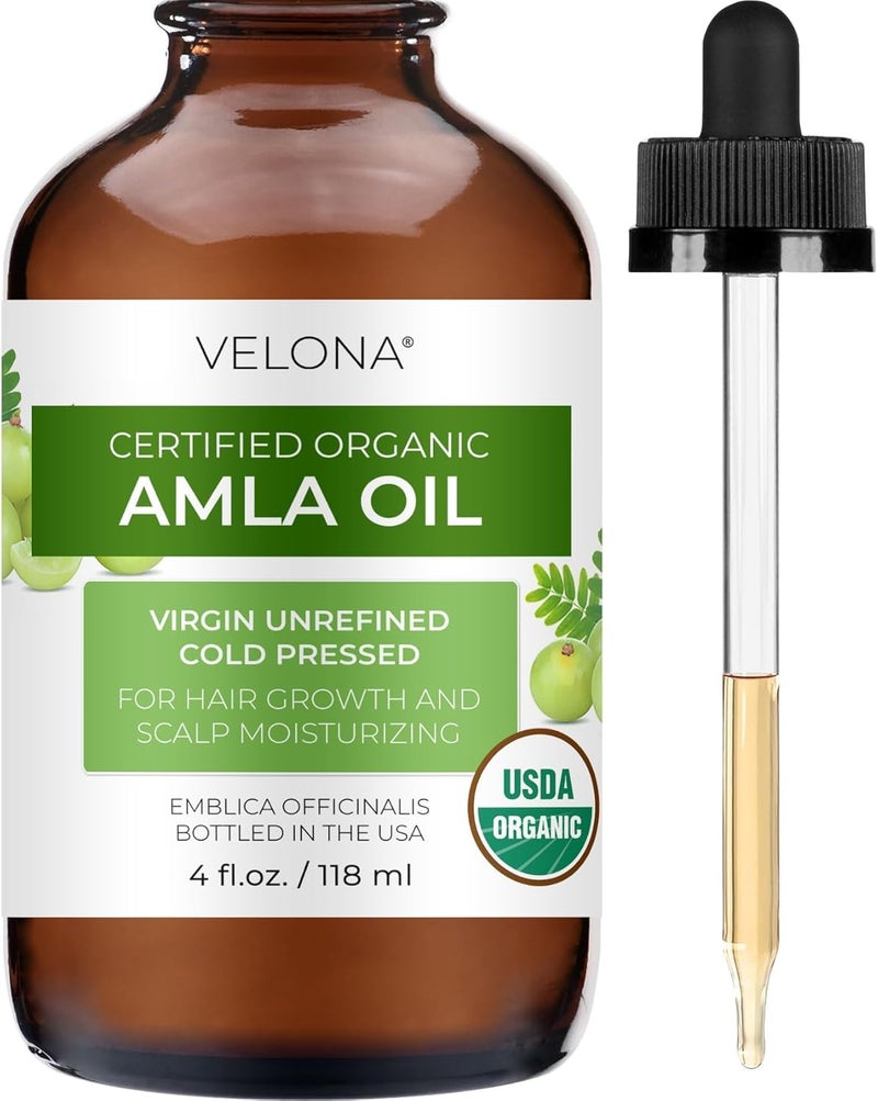 velona Amla Oil USDA Certified Organic  4 FL Oz With Dropper  100 Pure and Natural Carrier Oil  Extra Virgin Unrefined Cold Pressed