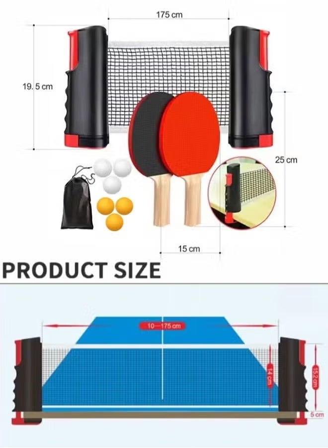 RUIYADA Ping Pong Paddle Set,Portable Table Tennis Set with Retractable Net,2 Rackets,6 Balls And Carry Bag for Children Adult Indoor/Outdoor Games - Image 5