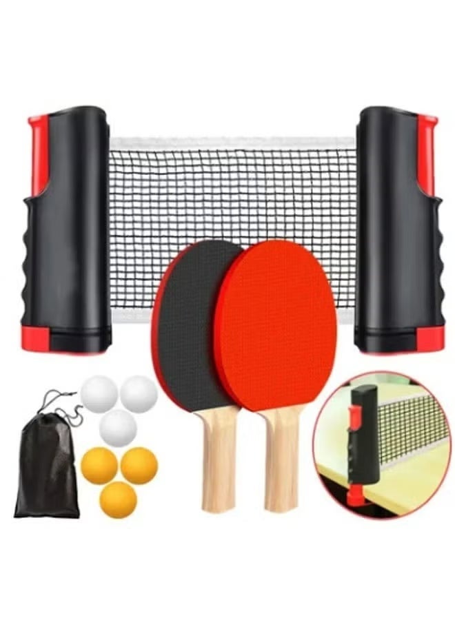 RUIYADA Ping Pong Paddle Set,Portable Table Tennis Set with Retractable Net,2 Rackets,6 Balls And Carry Bag for Children Adult Indoor/Outdoor Games - Image 1