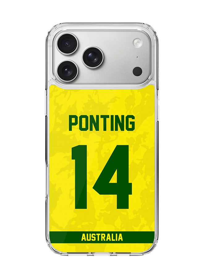 Stylizedd Classic Clear MagSafe Case for iPhone 17 Pro Max , Hybrid Soft Case Flexible Edges Anti Drop TPU PC Gel Thin Transparent Cover [ Designed for iPhone 17 Pro Max ] - Team Australia Ricky Ponting, Jersey No 14