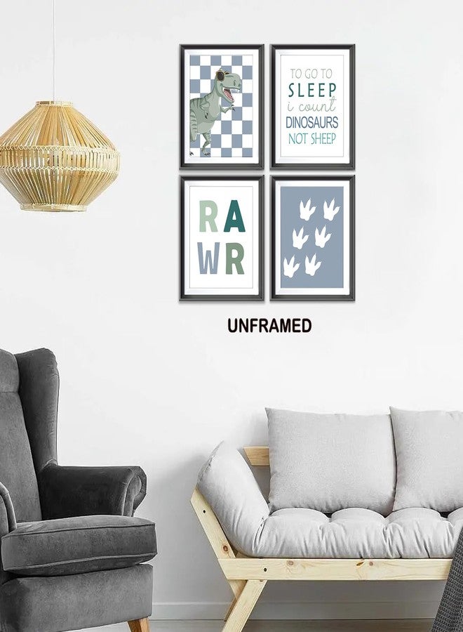 AEHIE Rawr Retro Checkered Dinosaur T-Rex Pawprints Poster Prints for Teen Boy Kids Room Playroom Decor,Dinosaurs Nursery Decorations Prints Wall Art Unframed 4pcs 8x10inches,Boys Kids Gifts - Image 4