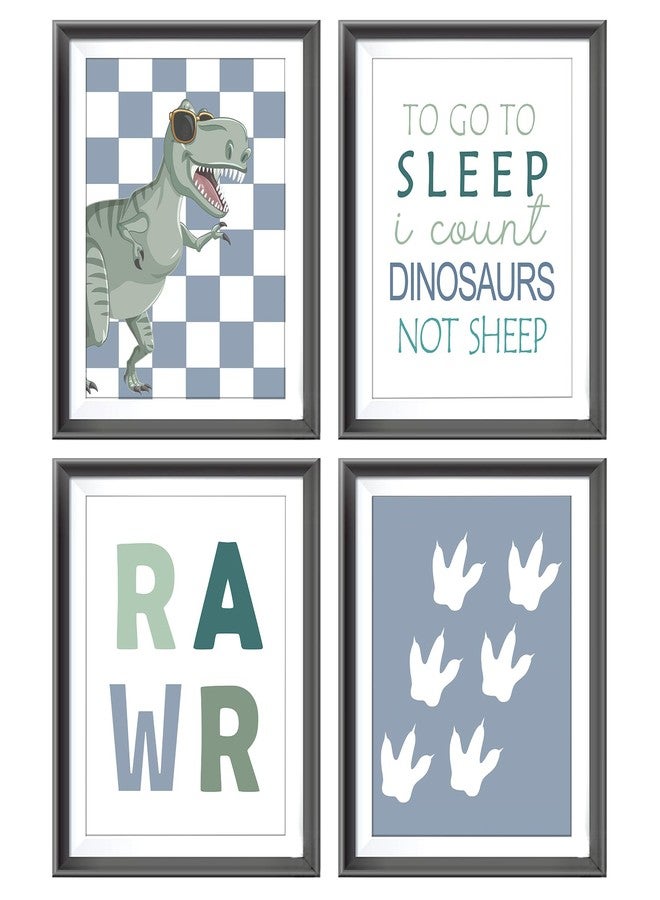AEHIE Rawr Retro Checkered Dinosaur T-Rex Pawprints Poster Prints for Teen Boy Kids Room Playroom Decor,Dinosaurs Nursery Decorations Prints Wall Art Unframed 4pcs 8x10inches,Boys Kids Gifts - Image 1