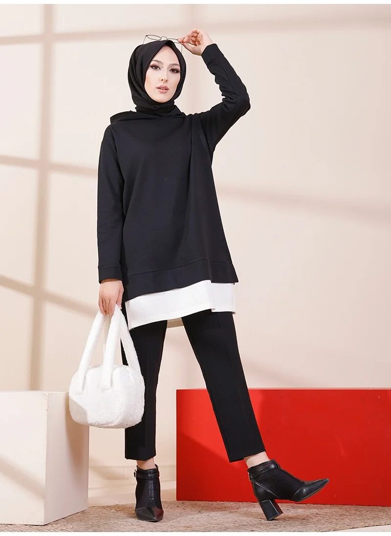 Tofisa Hooded Garnished Sweatshirt - Black -