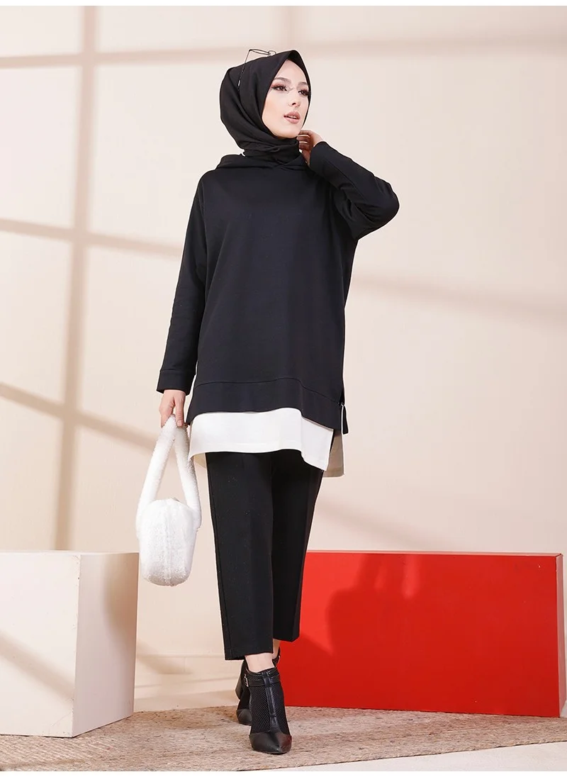 Tofisa Hooded Garnished Sweatshirt - Black -