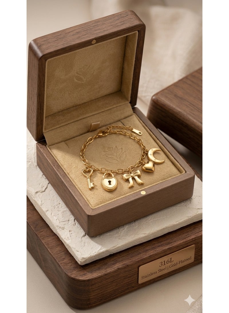 Luxury Gold-Plated Multi-Charm Bracelet - Premium 316L Stainless Steel - Anti-Tarnish. - Image 3