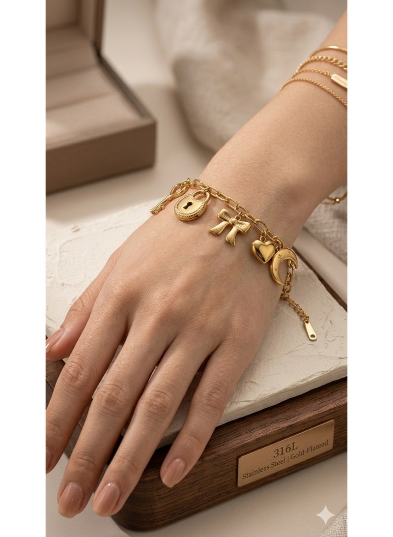 Luxury Gold-Plated Multi-Charm Bracelet - Premium 316L Stainless Steel - Anti-Tarnish. - Image 1