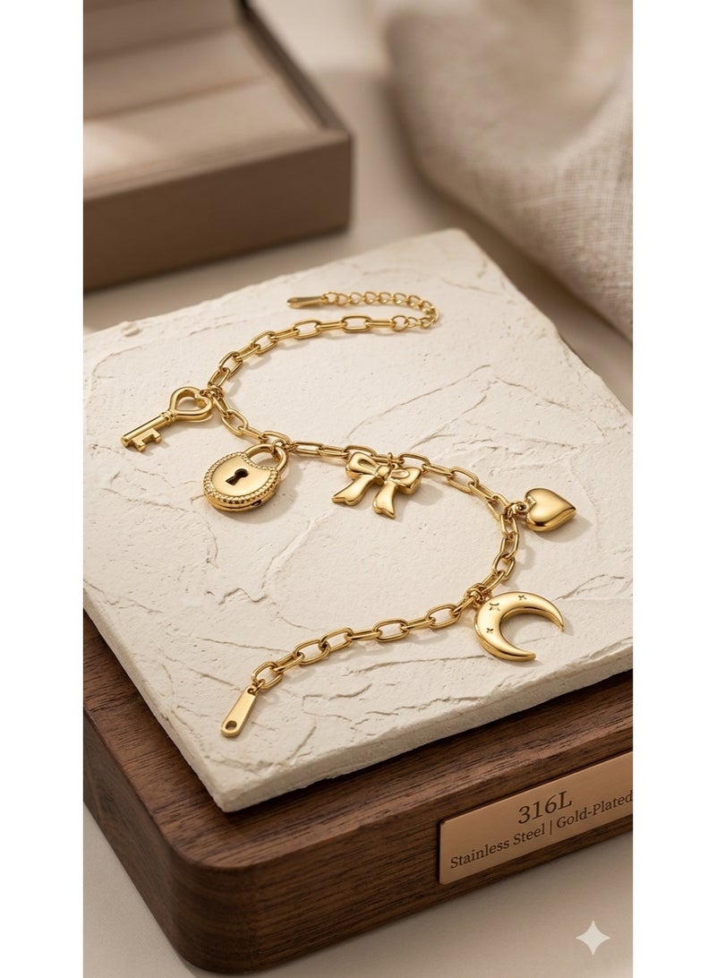 Luxury Gold-Plated Multi-Charm Bracelet - Premium 316L Stainless Steel - Anti-Tarnish. - Image 2