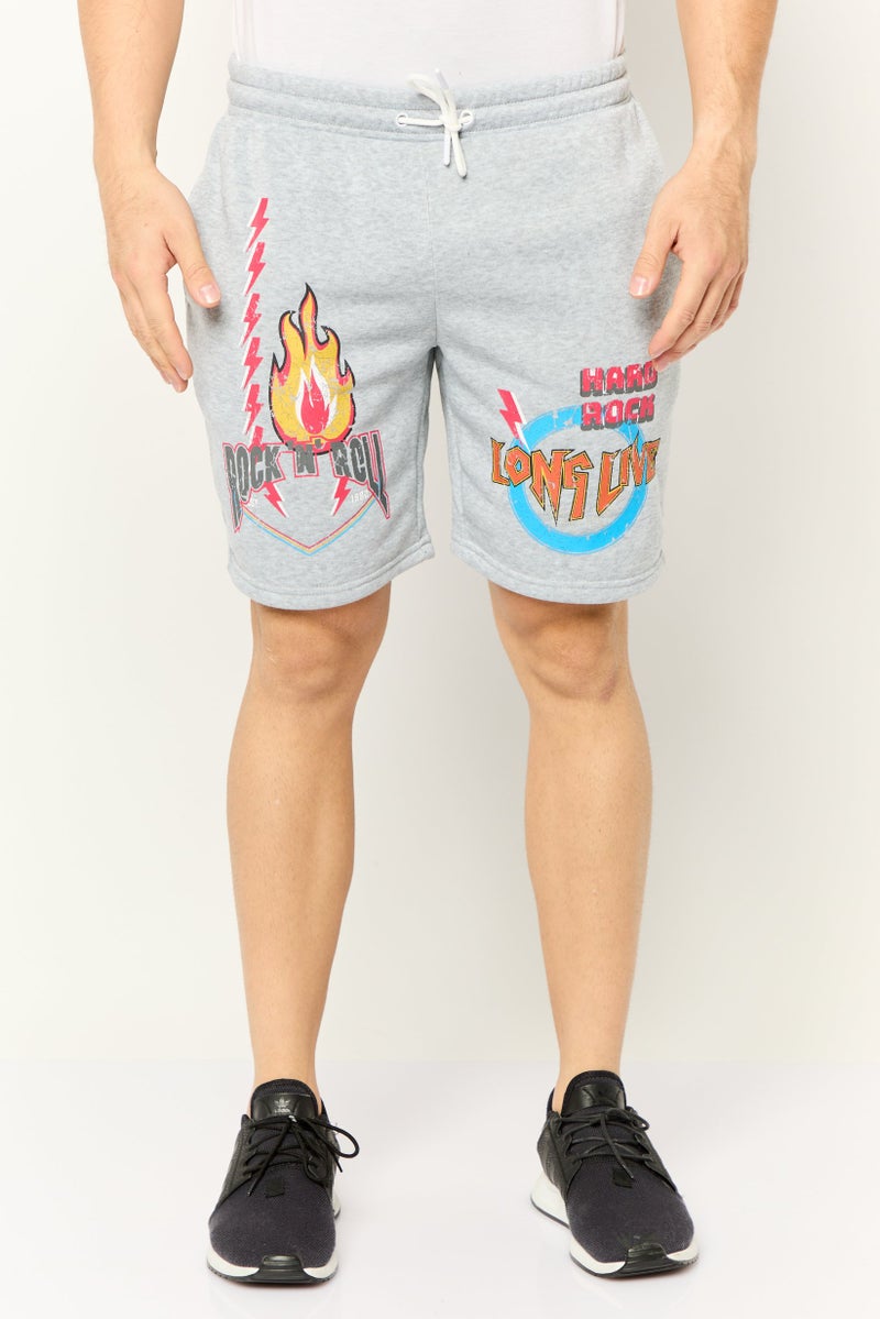 MEMBERS ONLY Men Regular Fit 8 Inseam Graphic Print Fleece Shorts, Heather Grey - Image 1