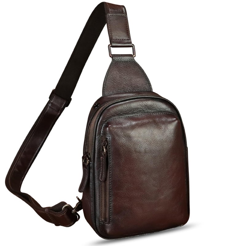 LRTO Genuine Leather Small Sling Bag Fanny Pack Multifunction Travel Pouch Hiking Crossbody Bag Multiple Pockets Purse for Running and Cycling Coffee - Image 2