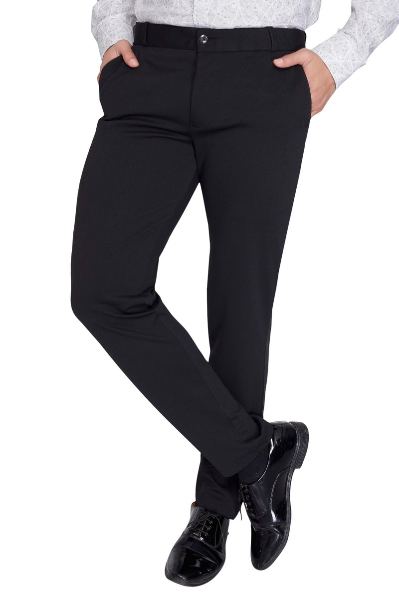DIVISIVE Men's Regular Fit Poly Lycra Knitted Stretchy Formal Trouser (DPT201_36_Black) - Image 1