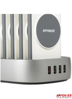 KPOWER 8 in 1 Wireless Power Bank Station 10000mAh with Built-in Cable, Power Delivery 20W QC Wireless and 1 Rapid Re-Charging Station with 4 USB Output Color: White  - Image 4