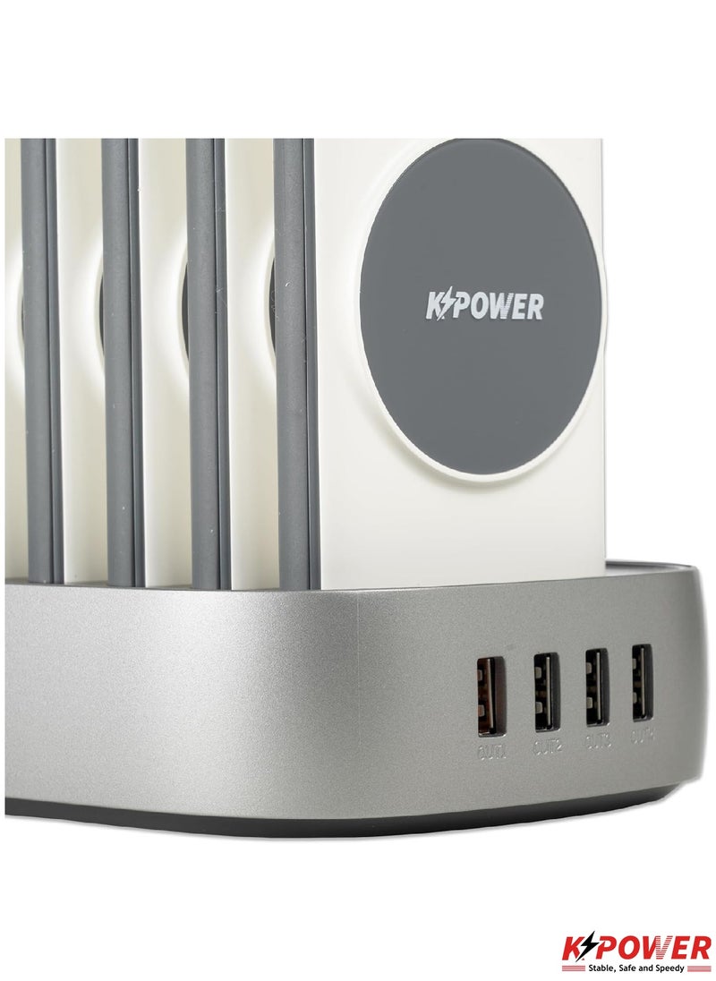 KPOWER - 8 in 1 Wireless Power Bank Station 10000mAh with Built-in Cable, Power Delivery 20W QC Wireless and 1 Rapid Re-Charging Station with 4 USB Output Color: White - Image 1