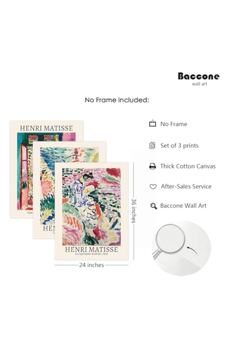 Baccone Henri Matisse Wall Art Set of 3 Matisse Poster Aesthetic Canvas Wall Art - Image 2
