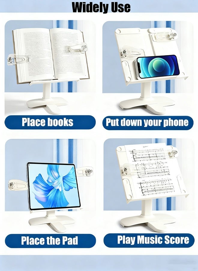 هاهاهاي حامل كتب قابل للتعديل للمكتب، حامل قراءة قابل للتعديل بزاوية 360 درجة مع مشابك للصفحات، قاعدة قابلة لتعديل الارتفاع ومقاومة للانزلاق، قاعدة حامل قراءة مريحة، مناسب لورق الموسيقى، القراءة، الكتب، الوصفات، الأجهزة اللوحية - Image 3