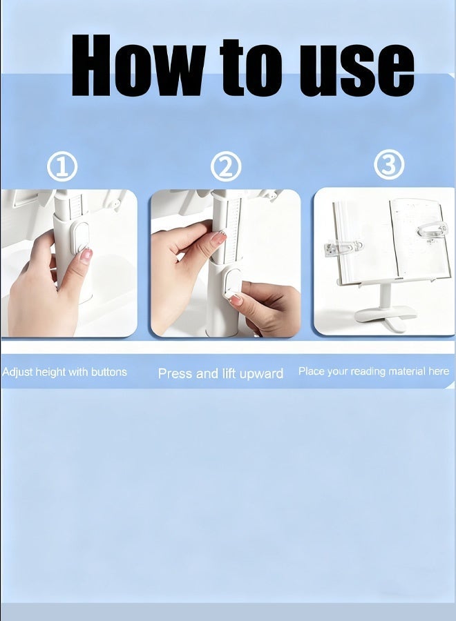 هاهاهاي حامل كتب قابل للتعديل للمكتب، حامل قراءة قابل للتعديل بزاوية 360 درجة مع مشابك للصفحات، قاعدة قابلة لتعديل الارتفاع ومقاومة للانزلاق، قاعدة حامل قراءة مريحة، مناسب لورق الموسيقى، القراءة، الكتب، الوصفات، الأجهزة اللوحية - Image 4