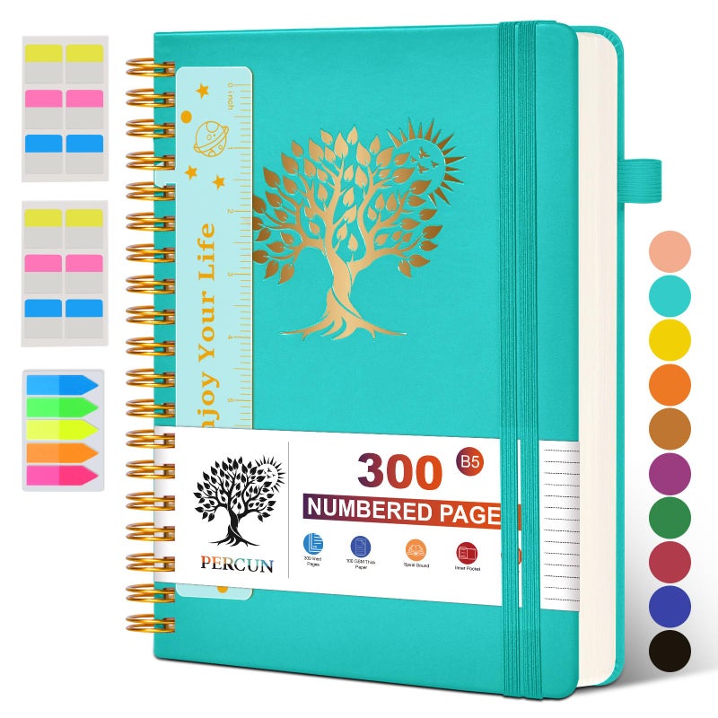 PERCUN Large Spiral Notebook Journal for Women Men - 300 Numbered Lined Pages, College Ruled,B5 Hardcover Spiral Bound Notebook for School, Work, Note Taking, Writing, Leather Spiral Journal 7"x10" - Image 1