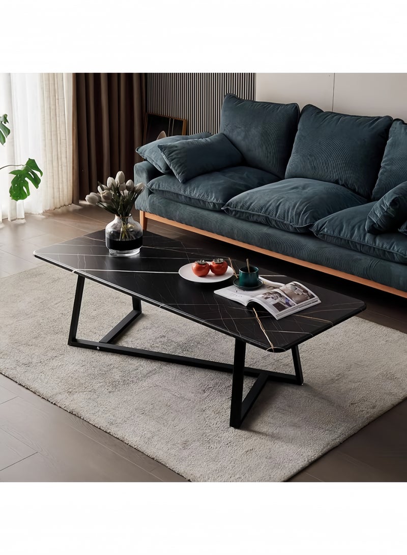 جيجيرو طاولة قهوة كبيرة السعة للتخزين، طاولة بسيطة لغرفة المعيشة، طاولة شاي حديثة، وحدة صغيرة، غرفة معيشة مربعة، تصميم طاولة شاي صغيرة بسيطة (رخام أسود تقليد) - Image 1