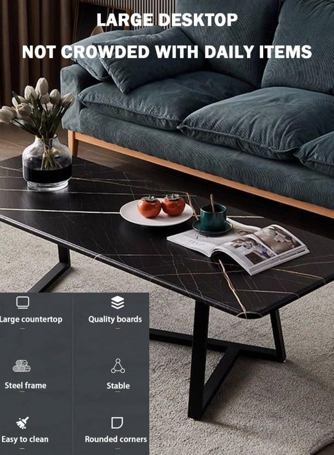 جيجيرو طاولة قهوة كبيرة السعة للتخزين، طاولة بسيطة لغرفة المعيشة، طاولة شاي حديثة، وحدة صغيرة، غرفة معيشة مربعة، تصميم طاولة شاي صغيرة بسيطة (رخام أسود تقليد) - Image 4