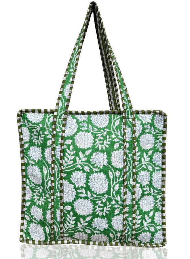 Third Eye Export 100% Cotton Quilted Tote Bag 18x16- Large Zipper Beach Bag & Travel Bag Green Purse Reusable Grocery Bags, Ball Blue Purple Thorn Floral Print, 18X16 Inches - Image 1