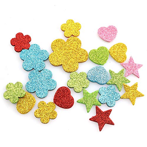 Tegg Glitter Foam Stickers Self Adhesive 150PCS Assorted Colors Love Heart Stars Shapes and Flowers Shapes Stickers for Greeting Cards Home Decoration - Image 2