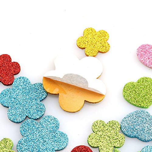 Tegg Glitter Foam Stickers Self Adhesive 150PCS Assorted Colors Love Heart Stars Shapes and Flowers Shapes Stickers for Greeting Cards Home Decoration - Image 3
