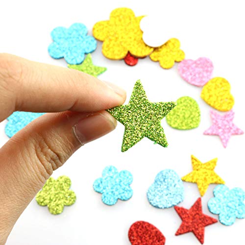 Tegg Glitter Foam Stickers Self Adhesive 150PCS Assorted Colors Love Heart Stars Shapes and Flowers Shapes Stickers for Greeting Cards Home Decoration - Image 4