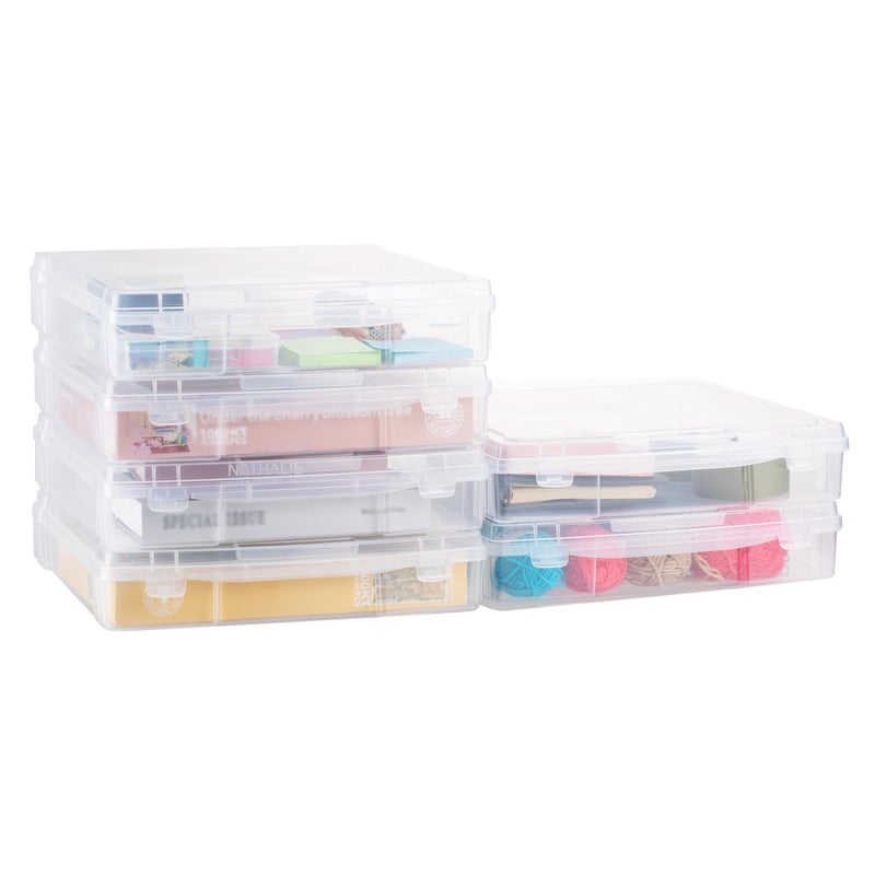OMNISAFE 12" x 12" Plastic Scrapbook Paper Storage Cases, Thick Portable Organizers, Hobby Art Craft Box, Acid-Free Rounded Corner Containers with Handle, 6-Pack - Image 1