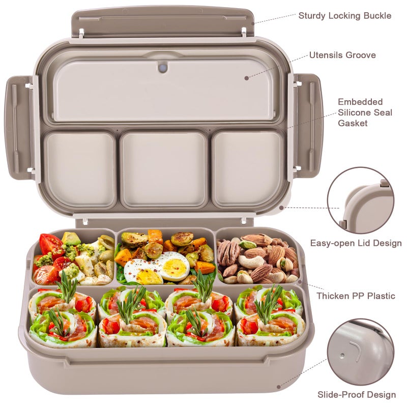 shell and turtle Bento Box Adult Lunch Box, Containers for Adults Men Women with 4 Compartments, Lunchable Food Container with Utensils, Sauce Jar, Muffin Liners, 40 Oz/5 Cup, Microwave & Dishwasher Safe, Brown - Image 3