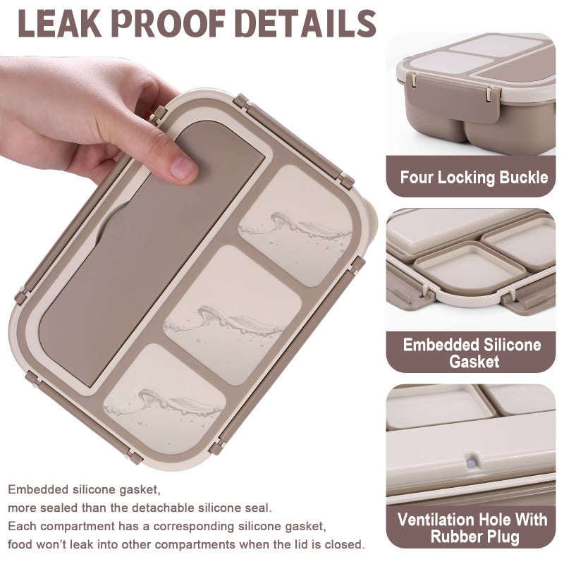 shell and turtle Bento Box Adult Lunch Box, Containers for Adults Men Women with 4 Compartments, Lunchable Food Container with Utensils, Sauce Jar, Muffin Liners, 40 Oz/5 Cup, Microwave & Dishwasher Safe, Brown - Image 4