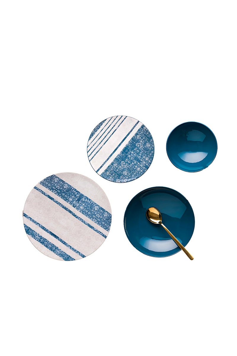 Lotus Fathi Mahmoud 24-Piece Round Porcelain Dinner Set - Blue 